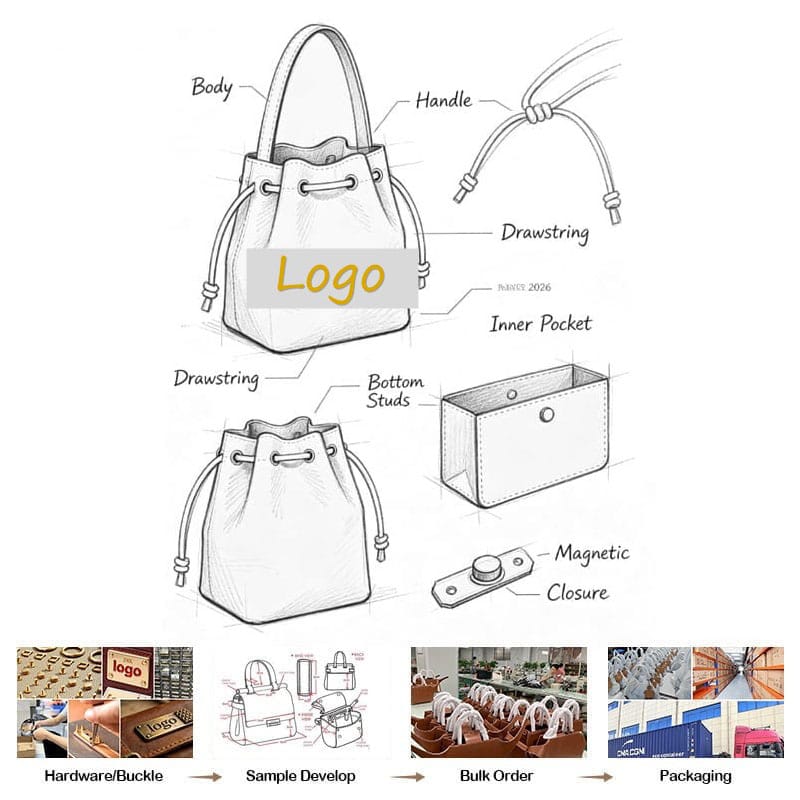 Custom Quilted Leather Bucket Bag High-End OEM Factory Manufacturer