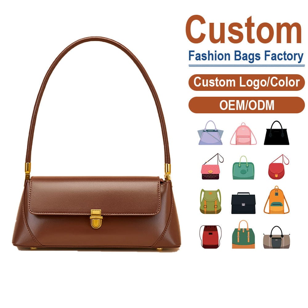 OEM Factory Custom Luxury Genuine Leather Vintage Fashion Underarm Bag Brown Single Strap Designer Shoulder Handbag for Winter