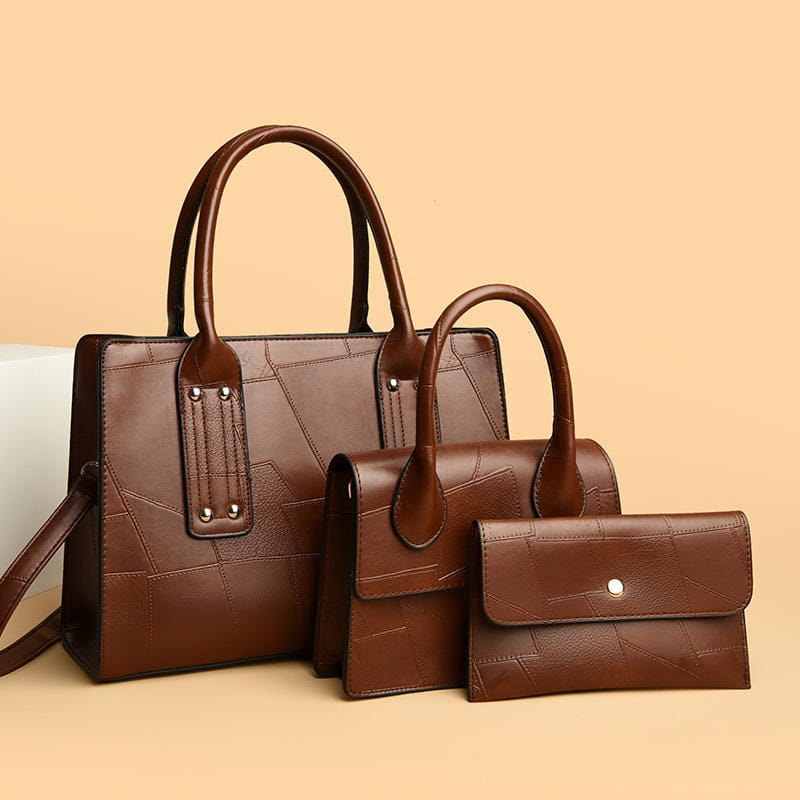 OEM Factory Custom 2026 New Fashion Vintage Waterproof Ladies 3-in-1 Set Geometric Pattern PU Wallet Leather Inclined Shoulder Zipper Polyester