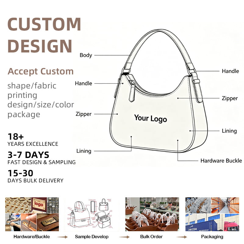 Full Grain Leather Armpit Bag Custom Handbag OEM