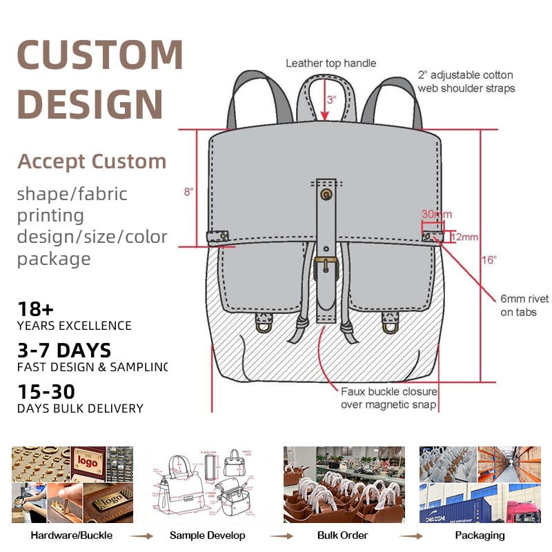 Textured Leather Backpack High-Grade Custom Handbag Factory