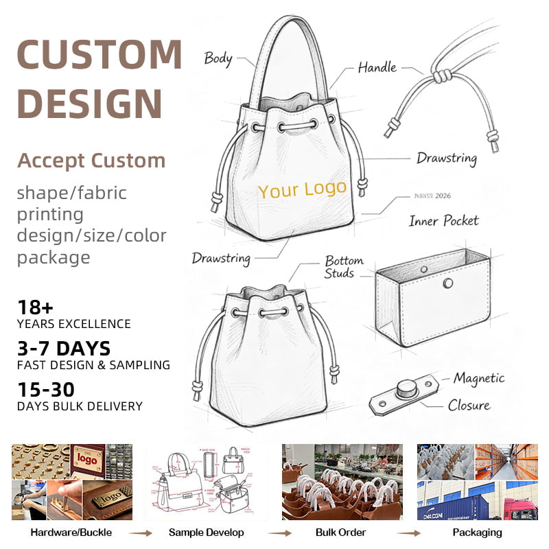 Quilted Leather Bucket Bag High-End Custom Handbag OEM